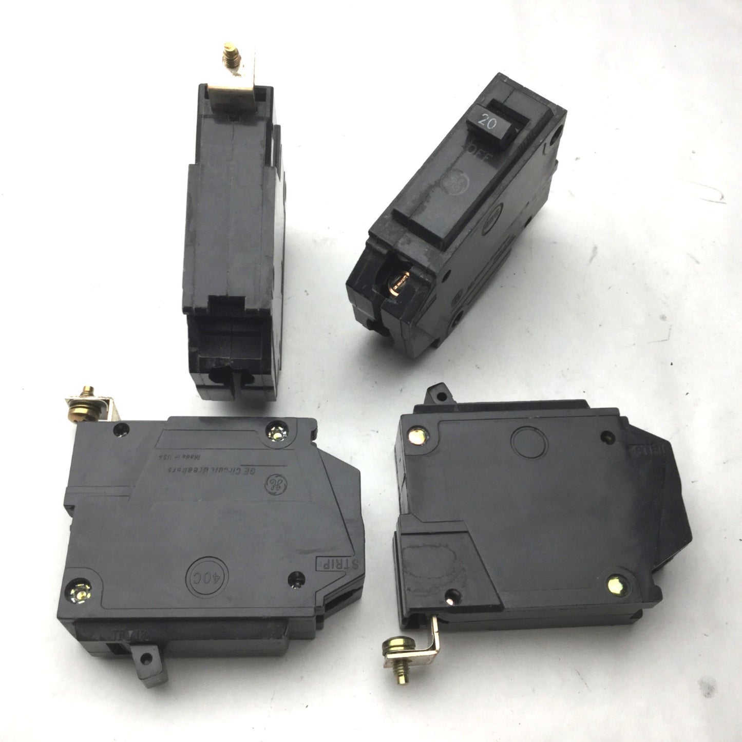 Used Lot of 4 GE Miscellaneous 20A Circuit Breakers, Single Pole, 120/240VAC