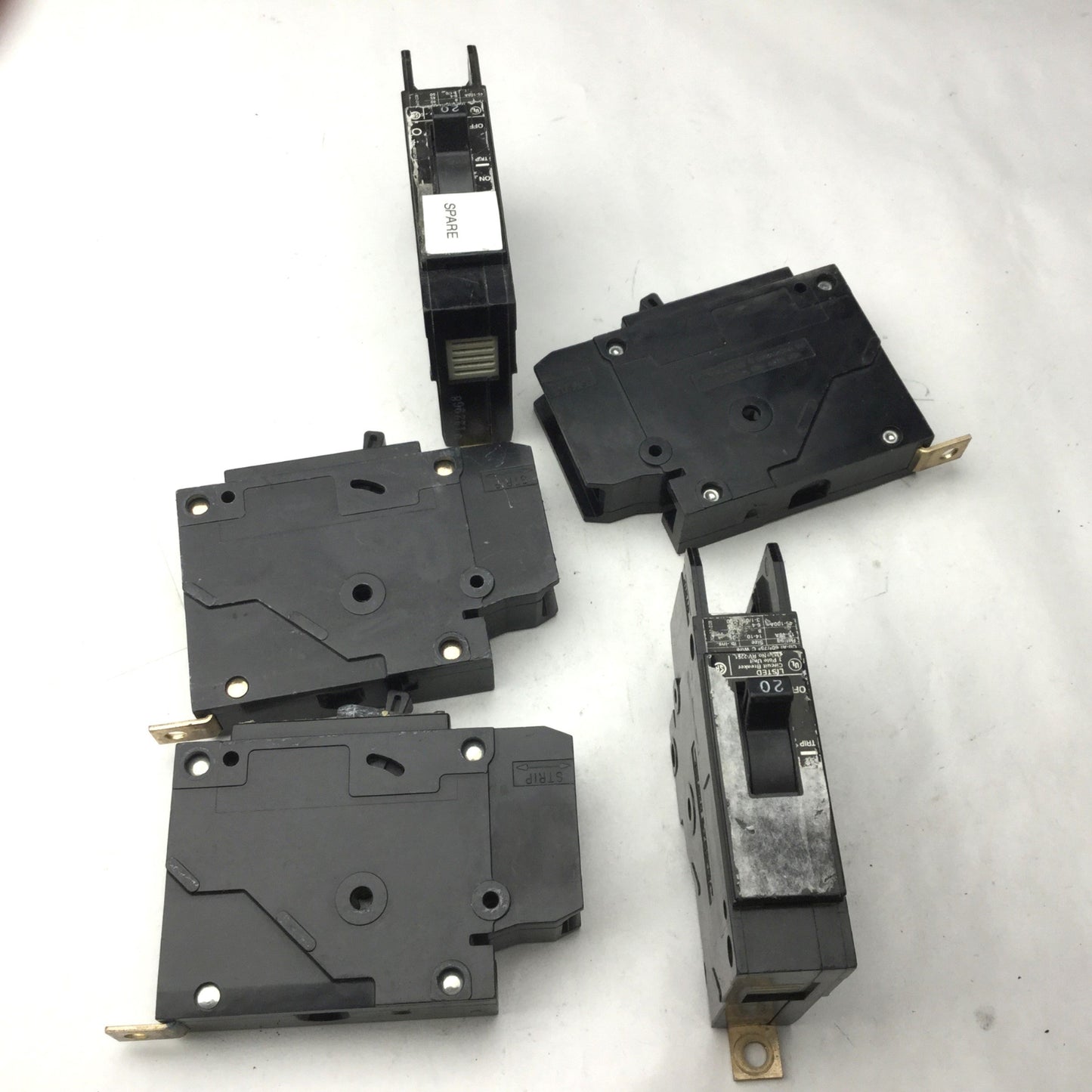 Used Lot of 5 Siemens 3x RV-2251, 1x NE-2251, 1x SA-2251 Circuit Breakers 20A, 1 Pole