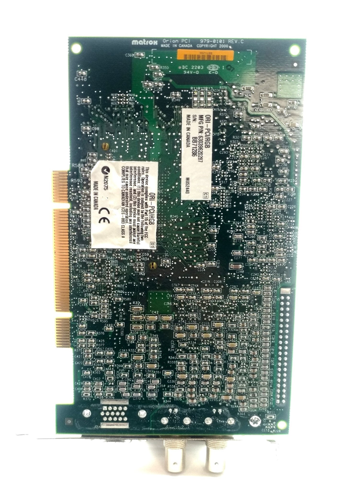 Used Matrox ORI-PCI/RGB Rev. C Orion Video Capture Card/Frame Grabber PCI 2x BNC VGA