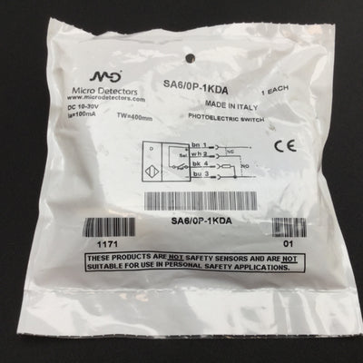 New Micro Detectors SA6/0P-1KDA Photoelectric Sensor Switch, 400mm, PNP, 4-Pin M12