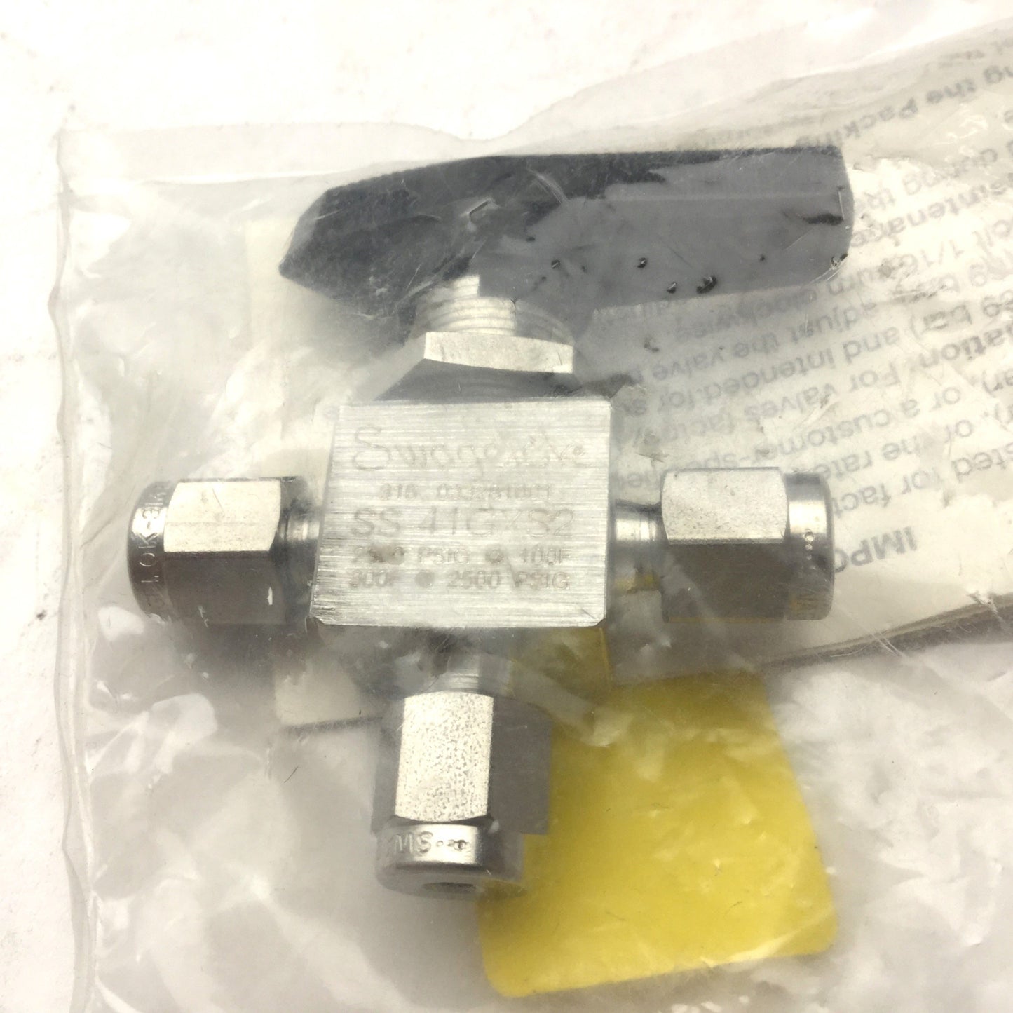 New Swagelok SS-41GXS2 3-Way Ball Valve, Connections: 1/8" Swagelok Tube Fitting