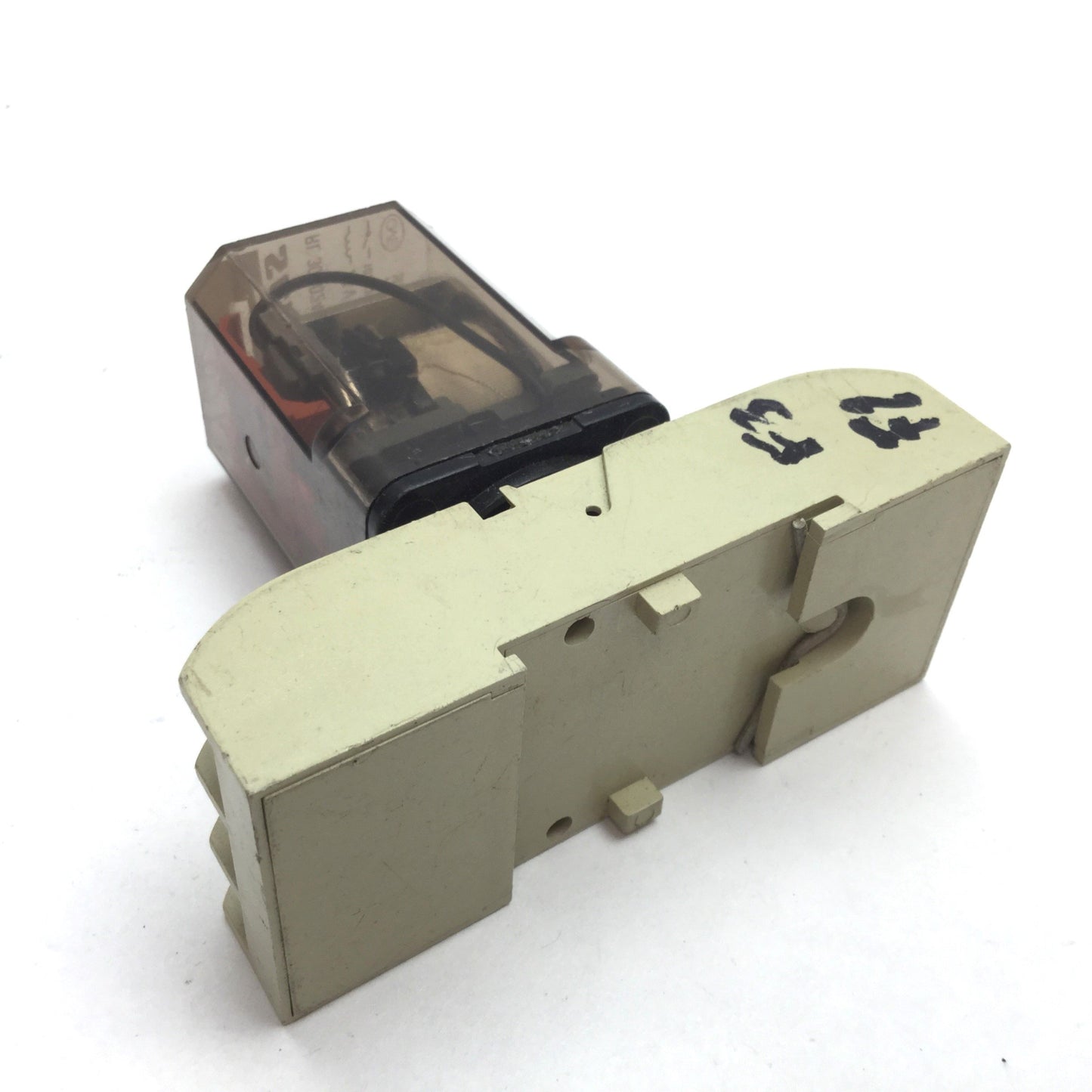 Used Schrack RL300024 Relay, DPDT, Coil: 24VDC, Rating: 10A 250VAC, With Socket