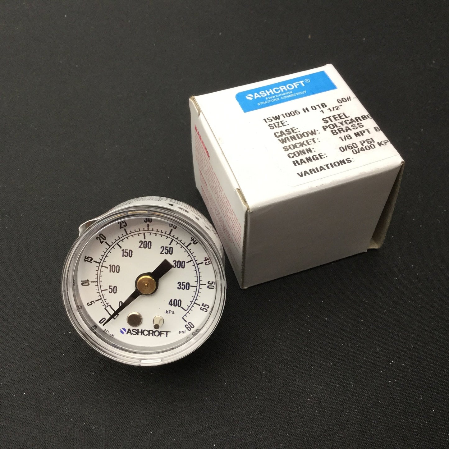 New Lot of 5 New Ashcroft 15W1005H01B Pneumatic Gauge, 0-60PSI, 1/8" NPT Back