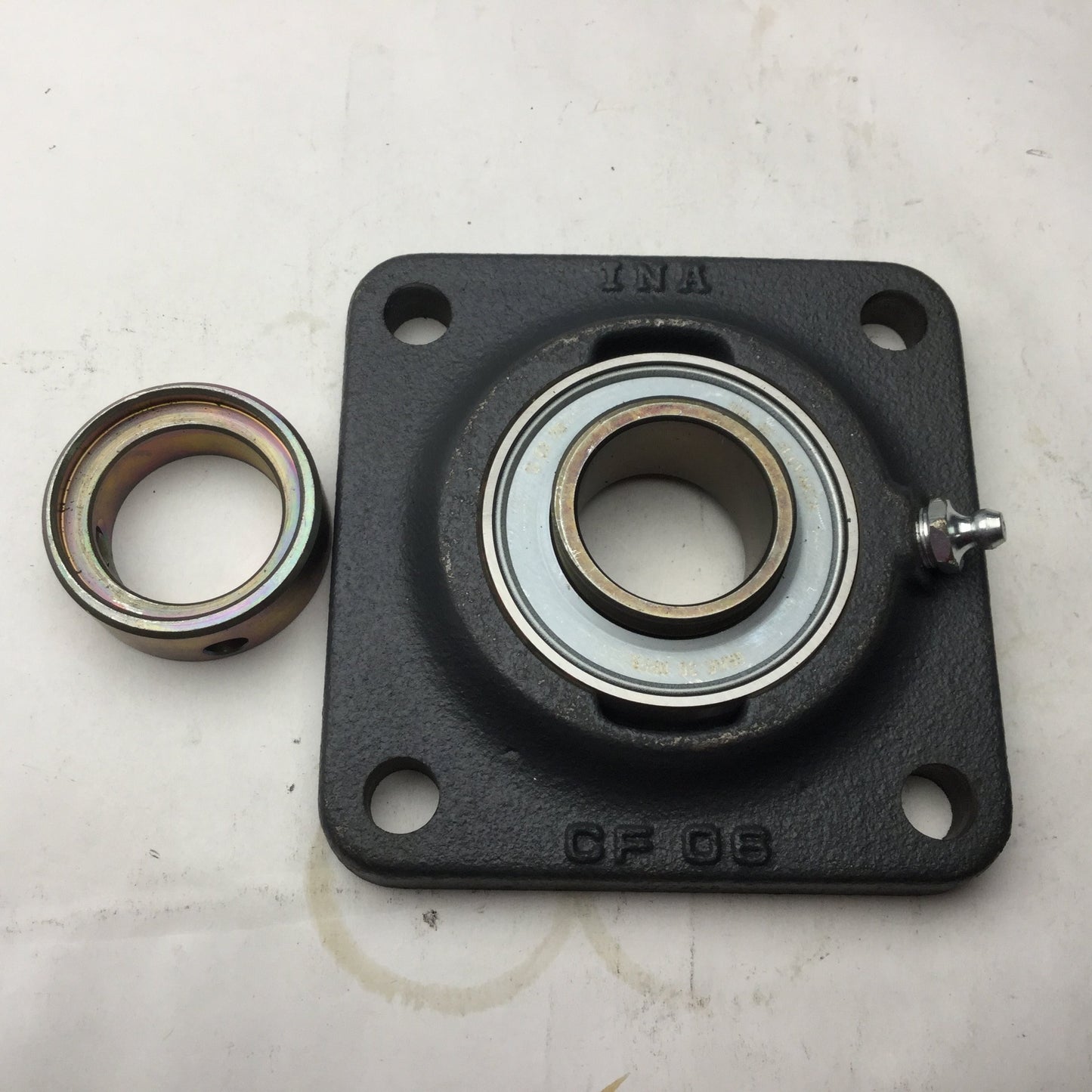 Used INA GRAE 30 NPPB Ball Bearing 4-Bolt Flange, Bore 20mm, OD: 47mm, 4.25x4.25"