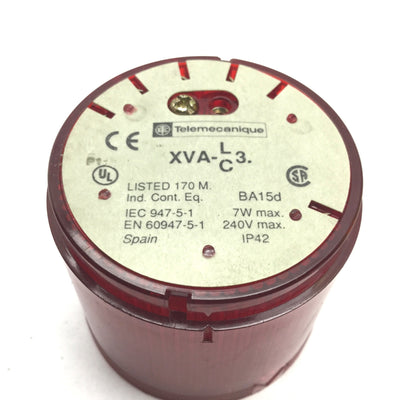 Used Telemecanique XVA-C34 Red Stack Light, Rating: 7W 240V, 70mm Diameter, With Bulb