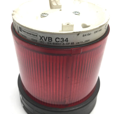 Used Telemecanique XVB-C34 Red Tower Stack Light, Rating: 10W 12-230V, *No Bulb*
