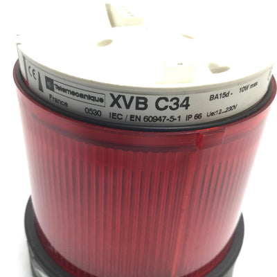Used Telemecanique XVB-C34 Red Tower Stack Light, Rating: 10W 12-230V, With Bulb