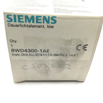 New Siemens 8WD4300-1AE White Clear Tower Stack Light, Rating: 7W 230V, *No Bulb*