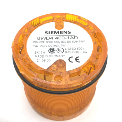Used Siemens 8WD4400-1AD Orange Amber Tower Stack Light, Rating: 7W 230V, With Bulb