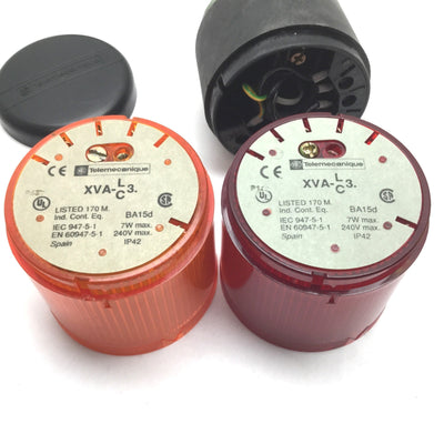 Used Telemecanique XVA-C35 Orange/Amber & XVA-C34 Red Stack Light, 7W 240V, 7" Pole