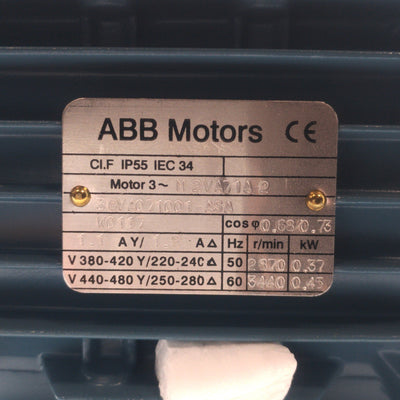 New Other ABB M2VA71A-2 3GVA071001-ASA AC Motor, .45kW, 34 Frame, 3? 240/480VAC 50/60Hz