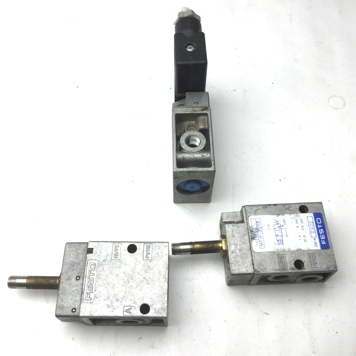 Used Lot of 3 Festo MFH-3-1/8 Solenoid Valve, 2-Pos 3-Way, Ports: G1/8, 21.8-116 PSI