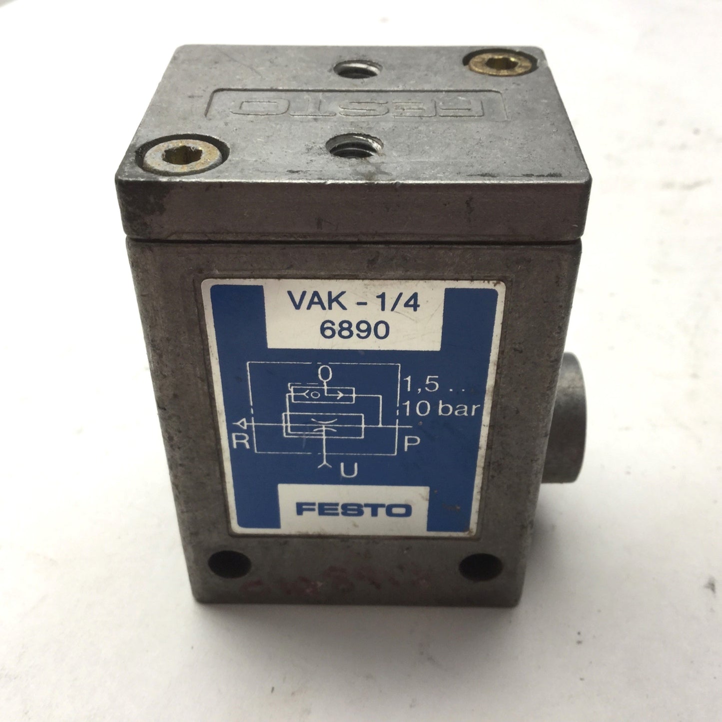 Used Festo 6890 VAK-1/4 Vacuum Generator, G1/4 BSPM, 80% Vacuum, Range: 21-145PSI