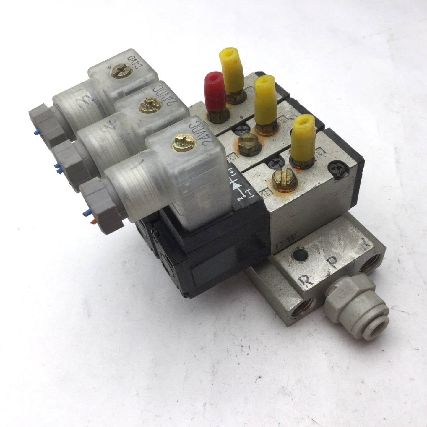 Used Bank of 3 SMC NVK3120 Solenoid Valves 2-Position 5-Way, 24VDC, Pressure: 0.7MPa
