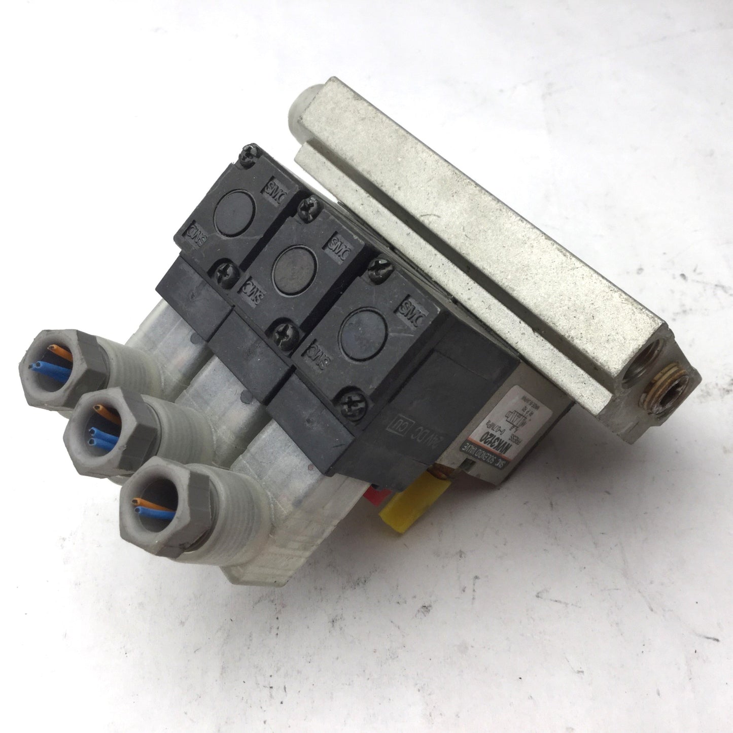 Used Bank of 3 SMC NVK3120 Solenoid Valves 2-Position 5-Way, 24VDC, Pressure: 0.7MPa
