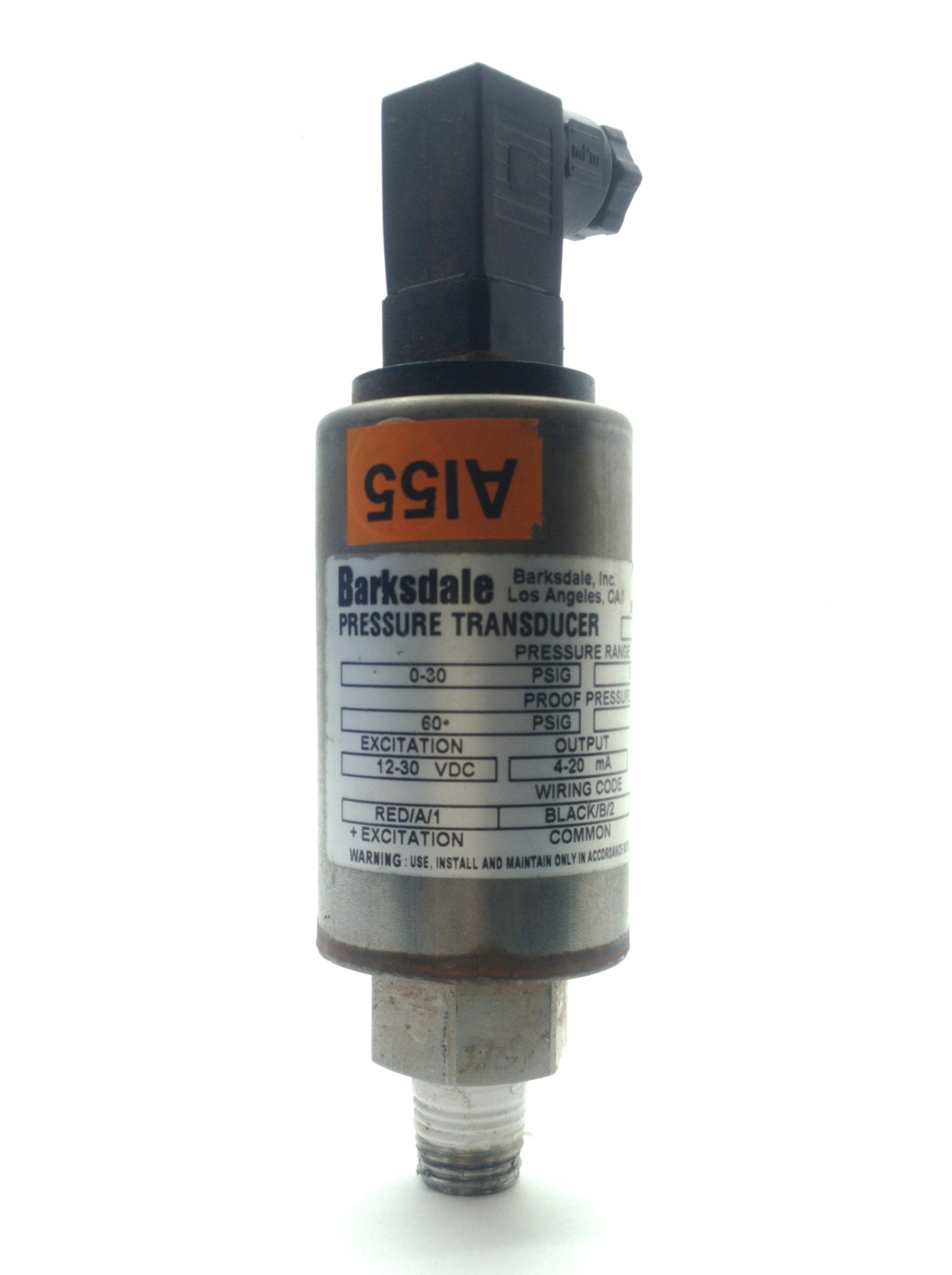 Used Barksdale 425H4-21 Pressure Transducer 0-30PSI 4-20mA 12-30VDC Excitation *Rust*