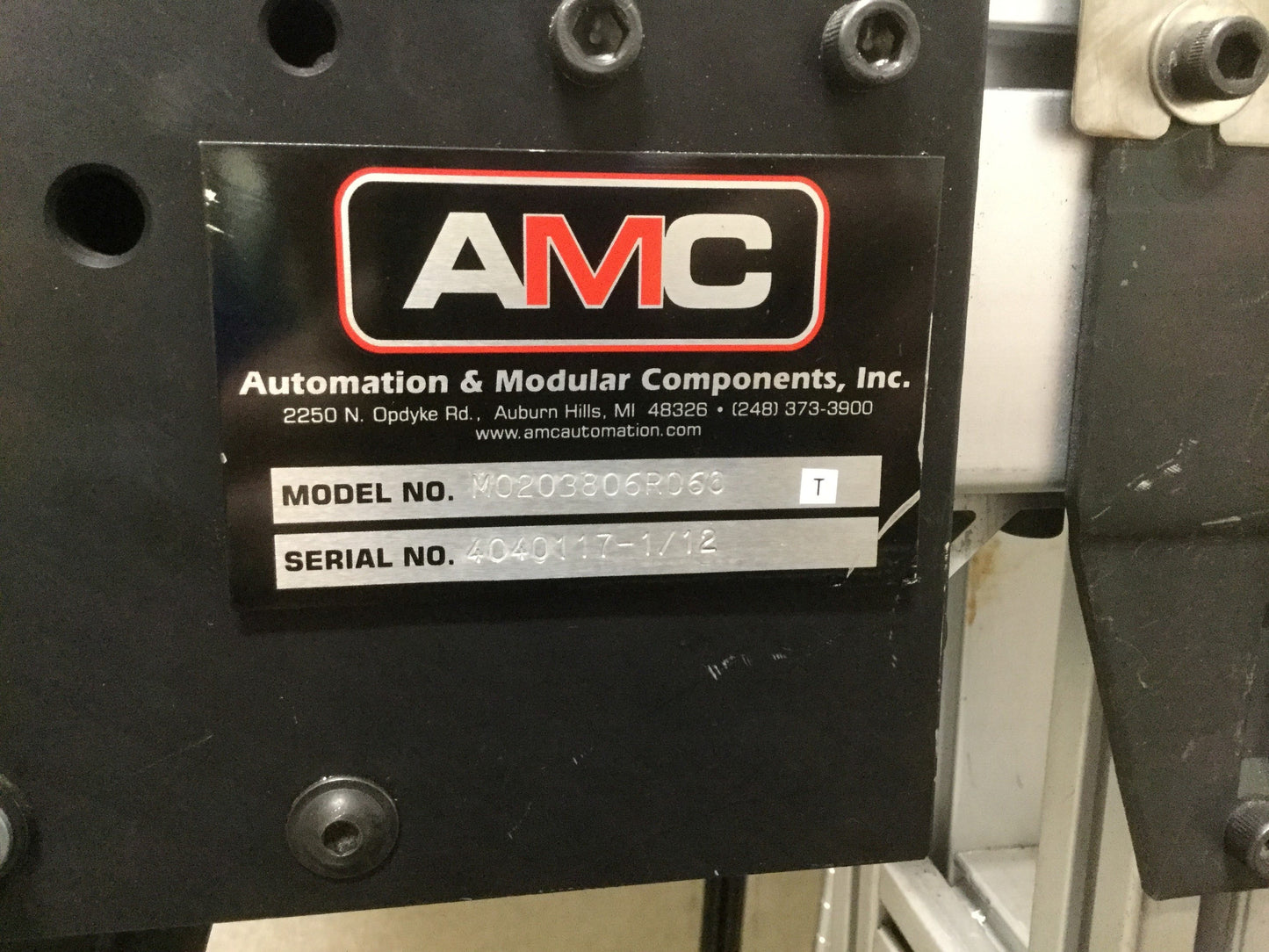 Used AMC M0203806R060 Chain Conveyor 5' Long 6" Wide 230/460VAC 1.25ft/sec