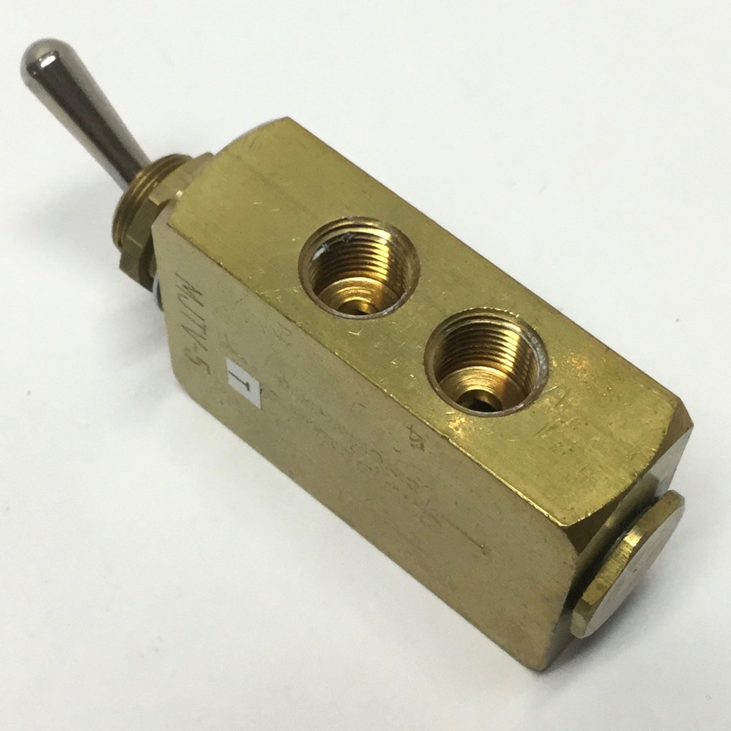 Used Clippard MJTV-5 Brass Toggle Switch Control Valve, 4-Way, 150psi, 1/8" NPT Ports