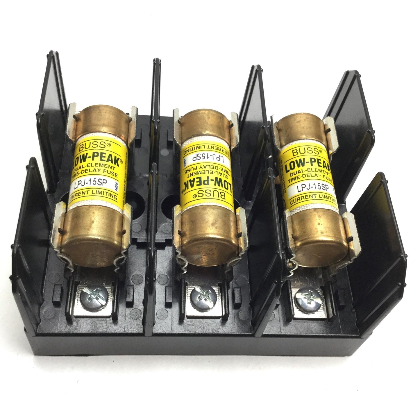 Used Bussmann J60030-3S 3-Pole Fuse Holder, With 3x LPJ-15SP Fuses 15A 600VAC 300VDC