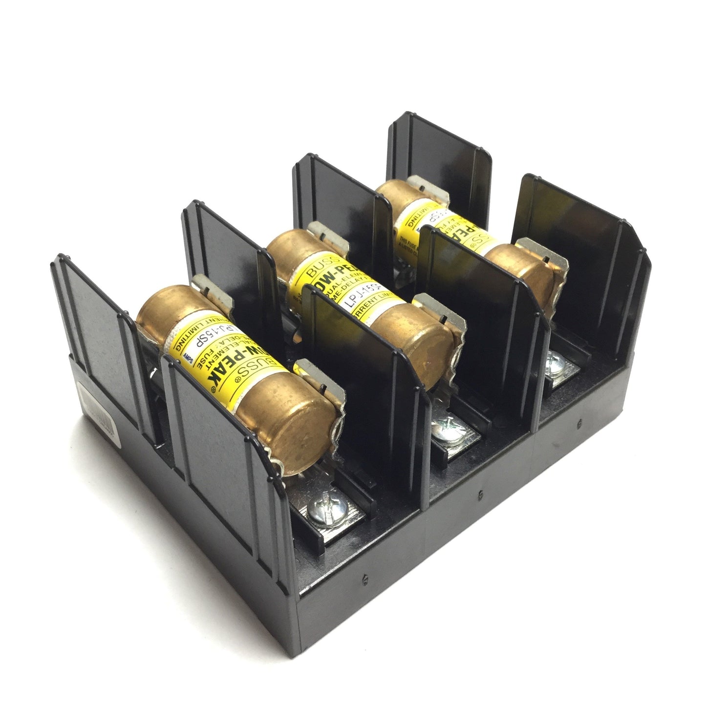 Used Bussmann J60030-3S 3-Pole Fuse Holder, With 3x LPJ-15SP Fuses 15A 600VAC 300VDC