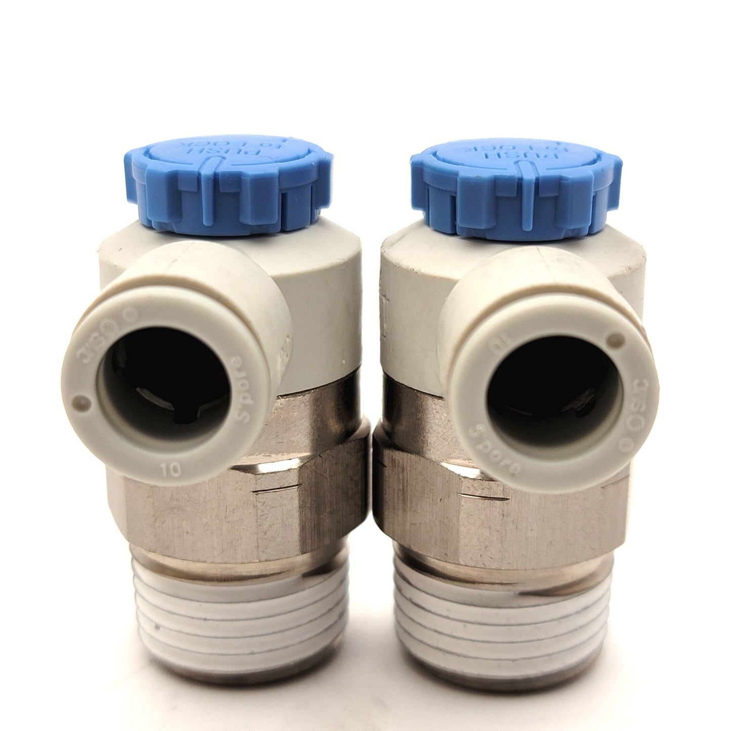 New – Open box Lot Of 2 SMC AS4211F Pnuematic Flow Control Valves R1/2", 10mm, 1MPa To 0.1MPa