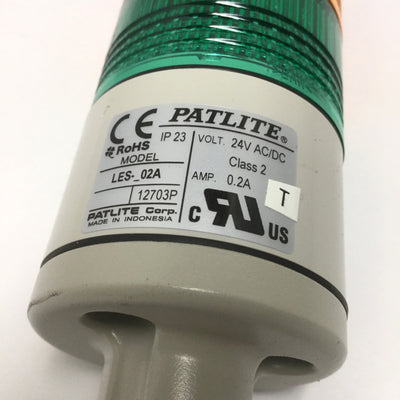 Used Patlite LES-302A Stack Light Signal Tower LED Lamp, Red Yellow Green, 24VAC/DC