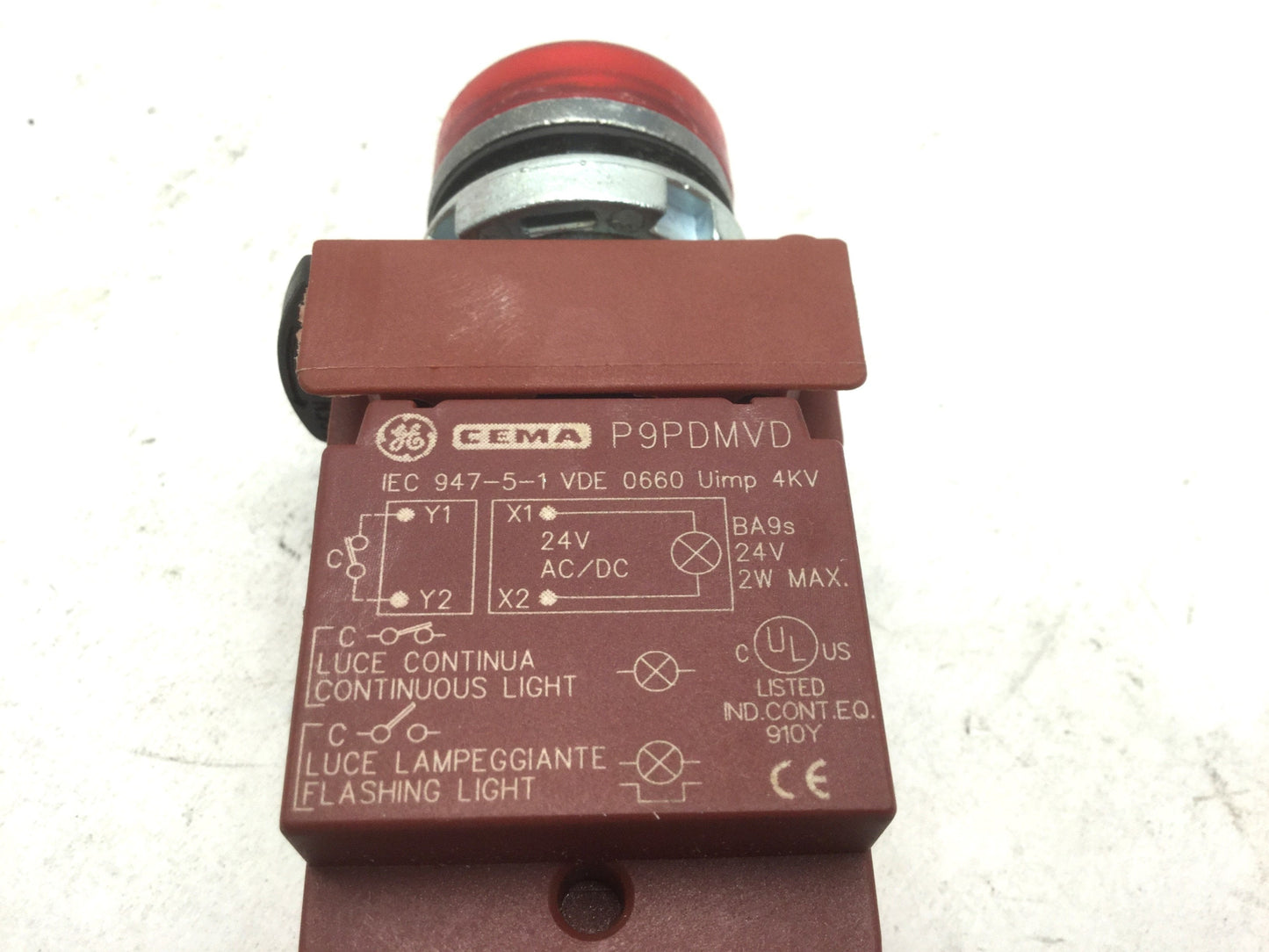 Used General Electric P9PDMVD Lamp Module Continuous/Flashing Light Red 28mm