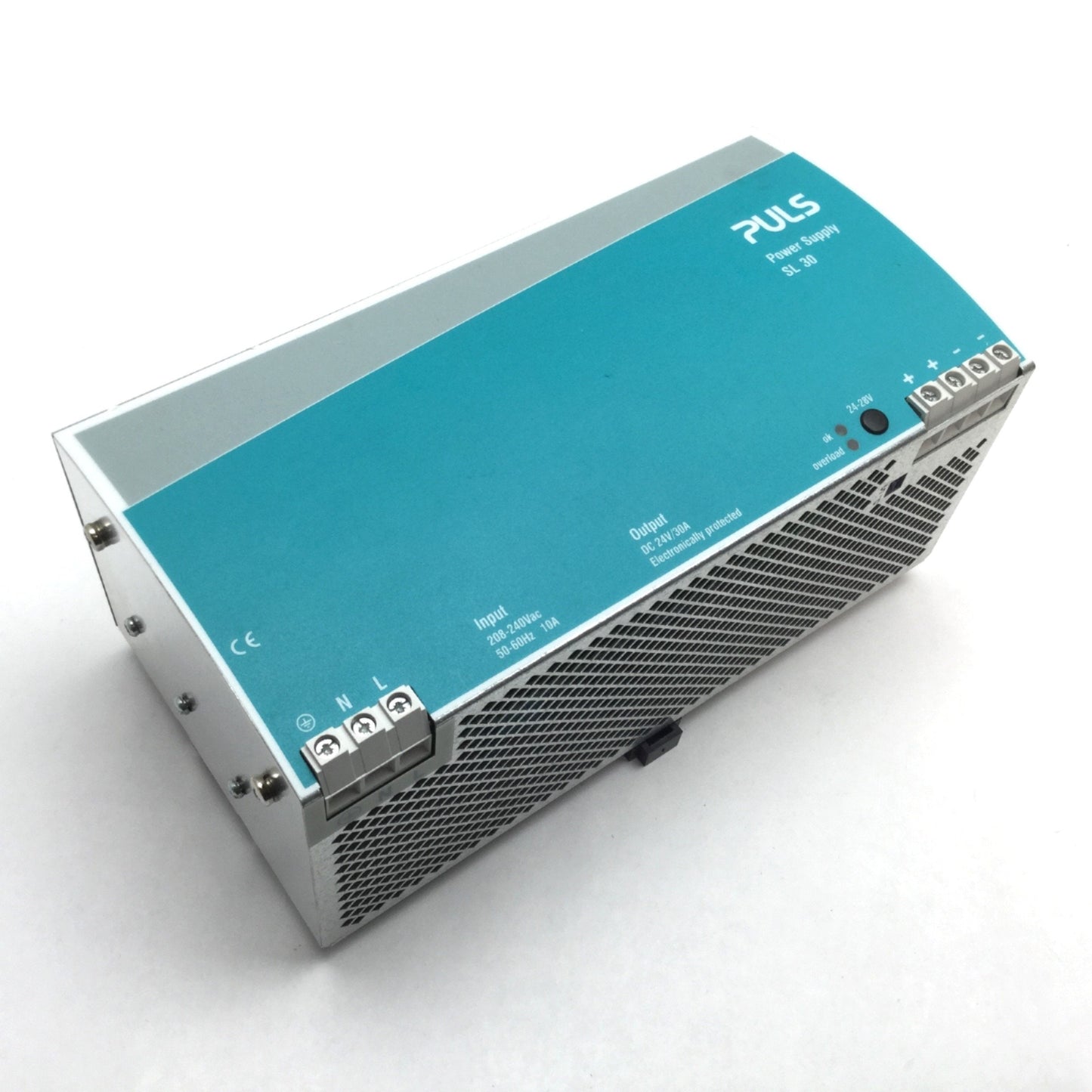 Used PULS SL30.100 Power Supply, Input: 208-240VAC 50-60Hz 10A, Output: 24VDC 30A