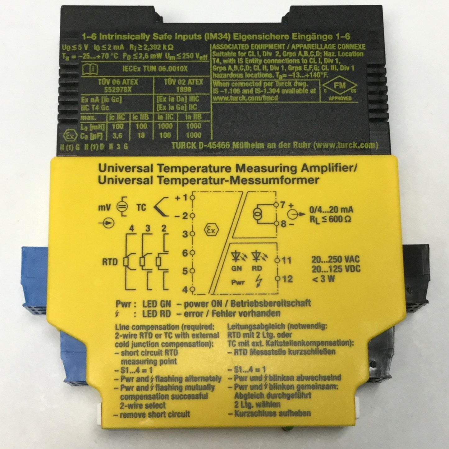 Used Turck IM34-11Ex-i Temperature Measuring Amplifier, Single-Channel, RTD, T/C, mV