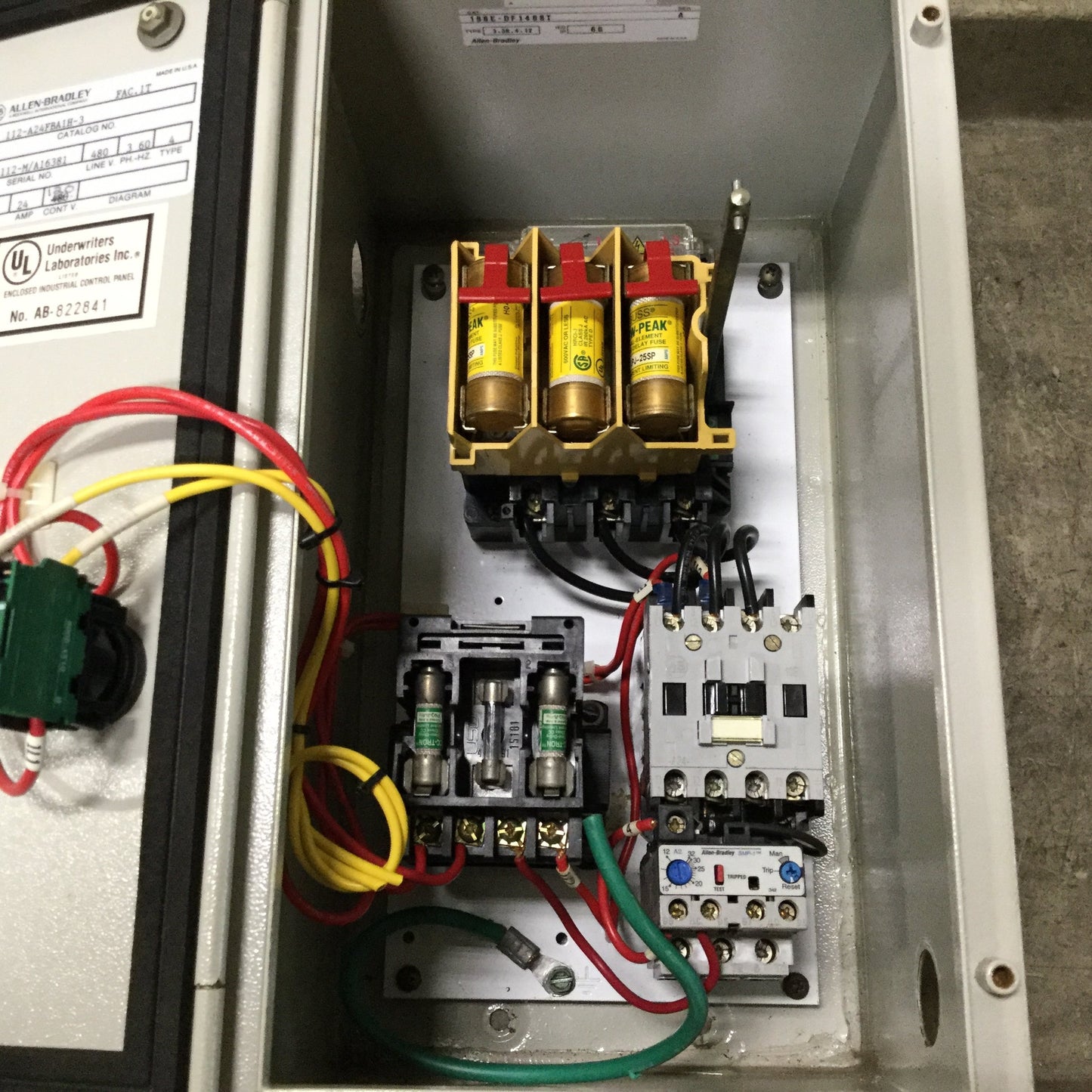 Used Allen Bradley 112-A24FBA1H-3 Starter, 3-Phase 480V 15HP, 350mm x 200mm x 210mm