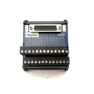 Used Parker VM25 PLC Breakout Board, 25-Pin D-Sub to Screw Terminals, DIN Rail Mount
