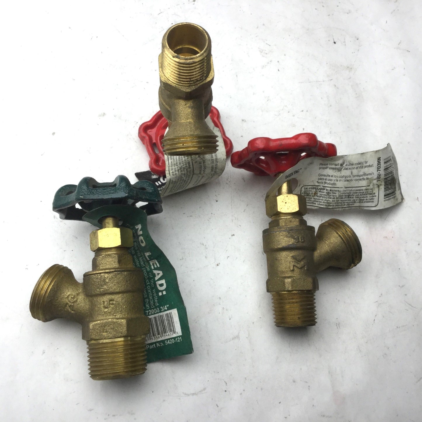 New – Open box Lot of 3 New Boiler Drains 2x 1/2" Pro Line (Red) 1x 3/4" A.Y. McDonald (Green)