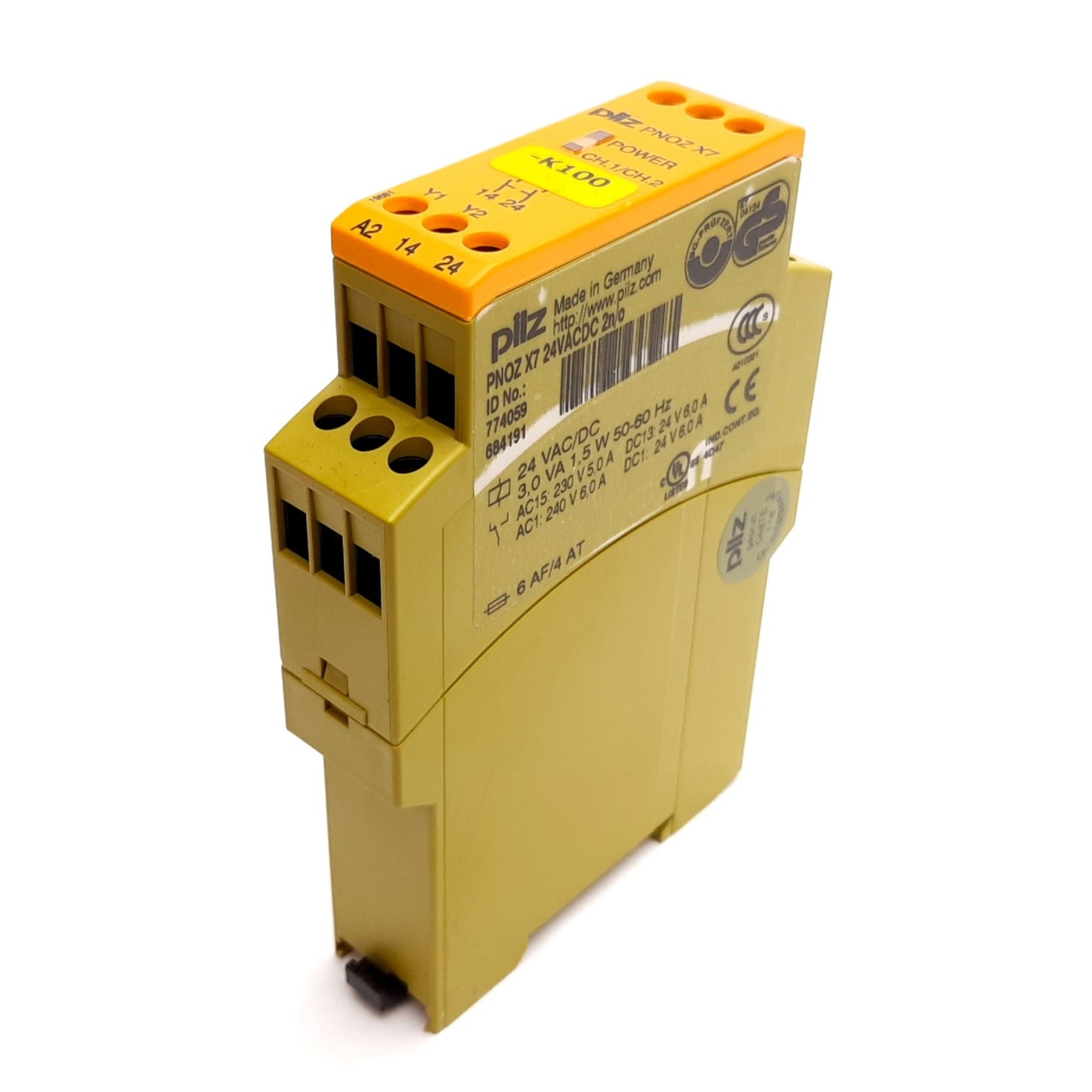 Used Pilz PNOZ-X7 Safety Gate Monitor Relay Module 24VAC/DC 3.0VA 50/60Hz 2N/O