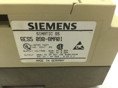 Used Siemens 6ES5 090-8MA01 Simatic S5-90U Compact Controller PLC IN: 10 Out: 6 Relay