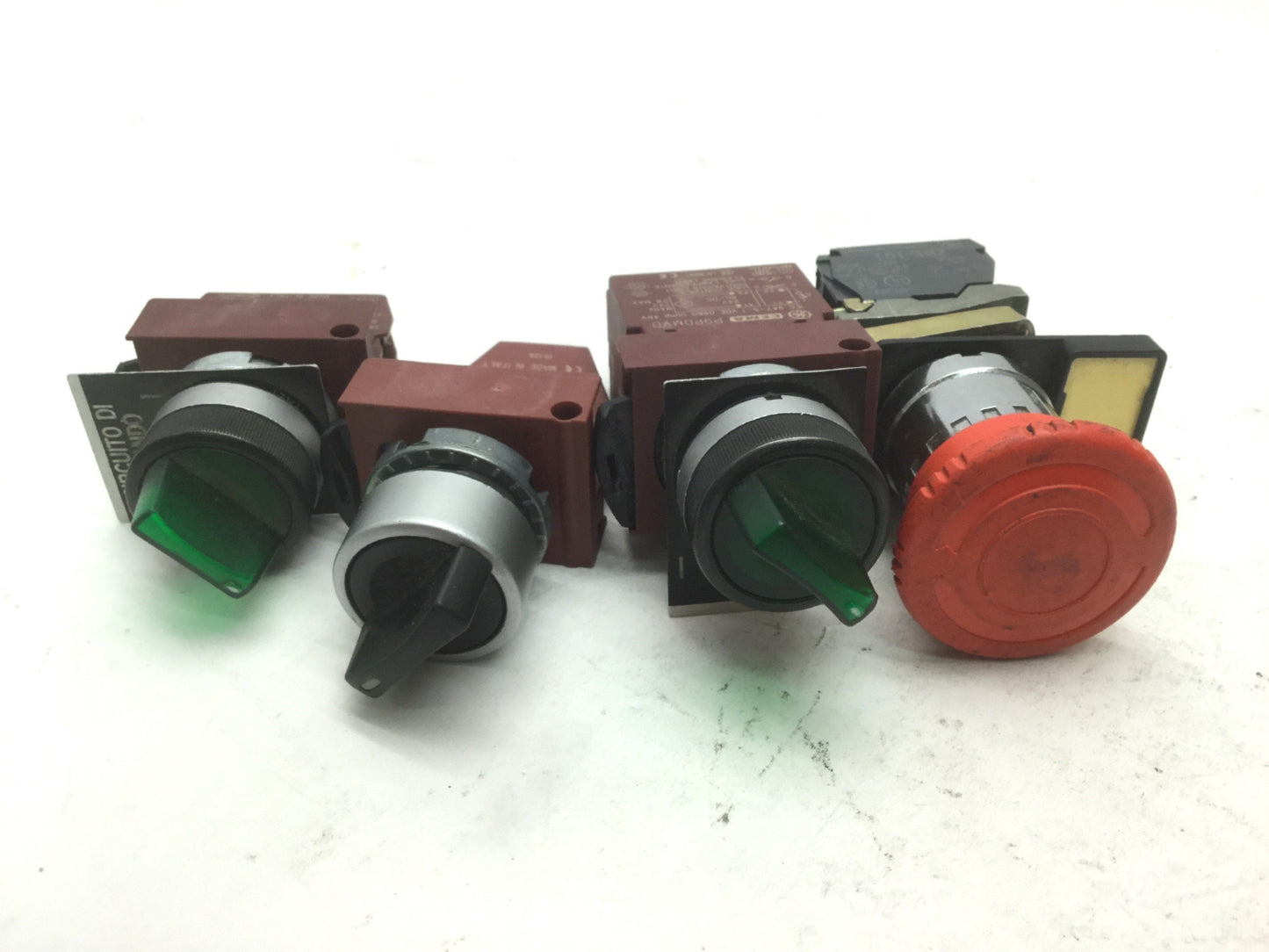 Used Lot of 2 Selector Switches, 1 Green Pilot light (Switch), and 1 Estop