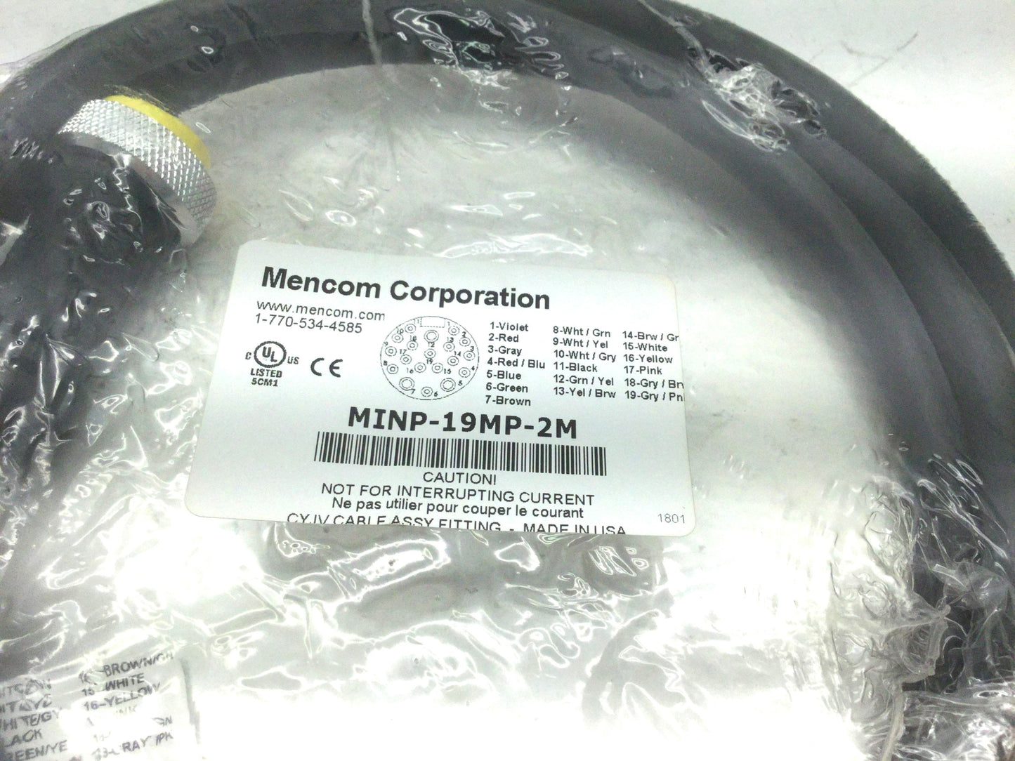 New Mencom MINP-19MP-2M MIN Size III Cordset Cable 19 Pole 2M 18/22Awg