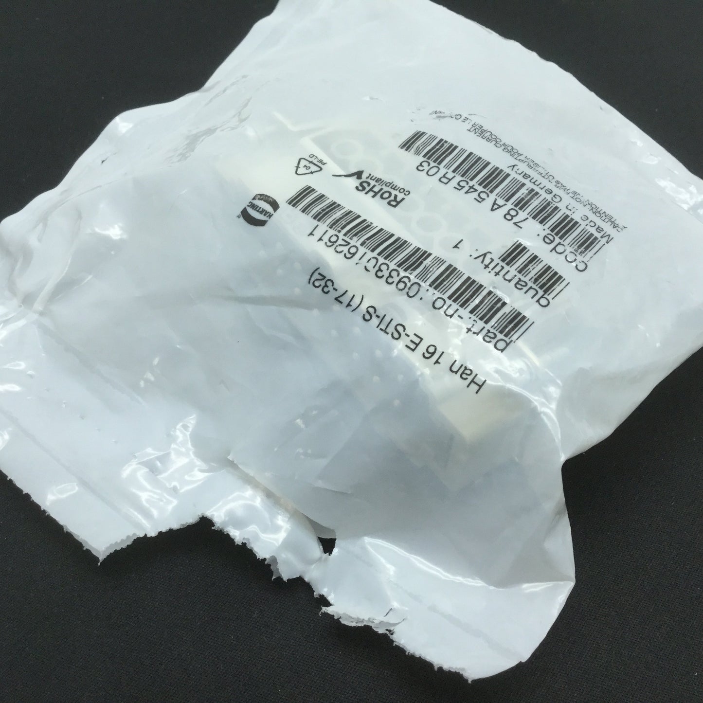 Used Harting HAN 16 E-BU-S Female and 16 E-STI-S Male Screw Terminal Inserts 16-Pin