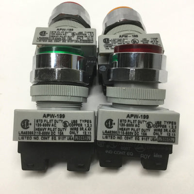 Used Lot of 4 Idec APW-199 22mm LED Pilot Indicator Illuminated Lights 24VAC/DC
