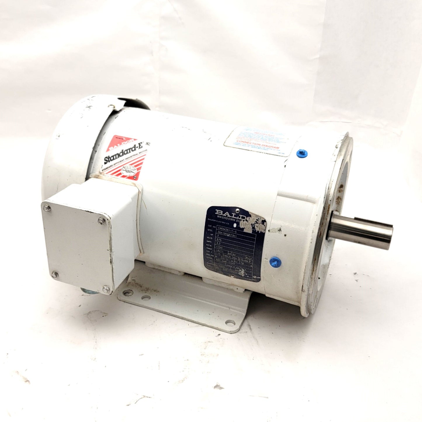 Used Baldor CWDM3611T Washdown Duty Motor 3HP, 575VAC 60Hz 3.3A, 1750RPM, 182TC Frame
