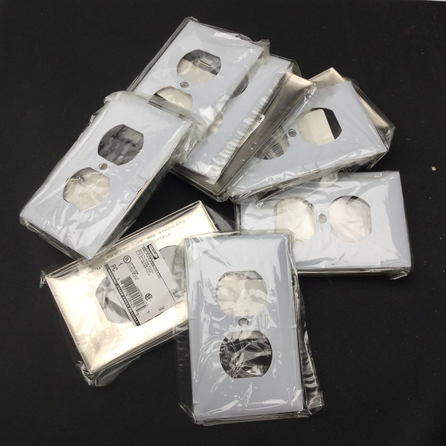 New Box of 10 New Hubbell SS8 Wall Plate, Smooth Type 302/304, Duplex Receptacle, SS