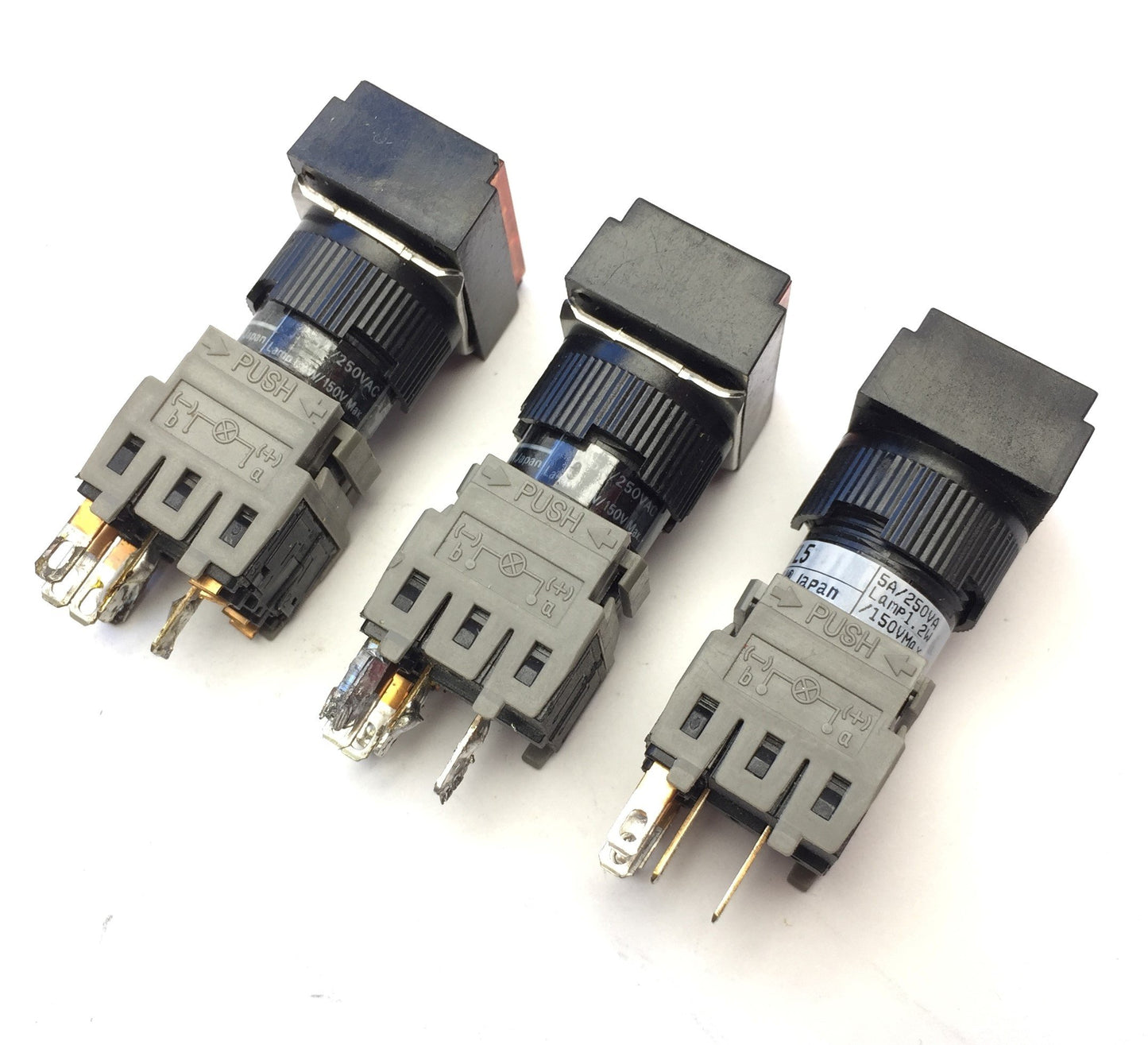 Used Lot of 3 Alcoswitch 164TL5 Maintained Illuminated Rectangular Pushbutton 5A 250V