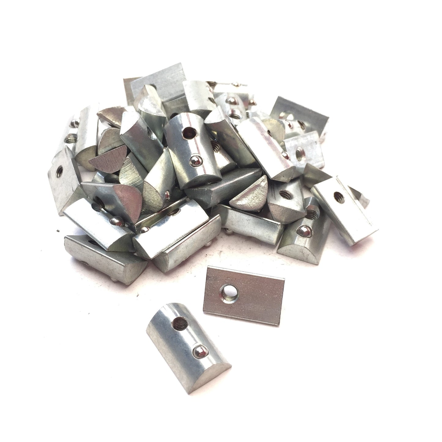 Used Lot of 50 80/20 Steel Zinc Roll-In T-Nut w/ Ball Spring, 15-Series, 10-32 Thread