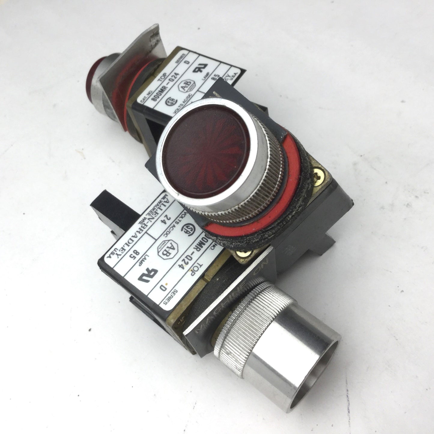 Used Lot of 3 Allen Bradley 800MR-Q24 Lighted Pilot Lights, Red, 24VAC/DC