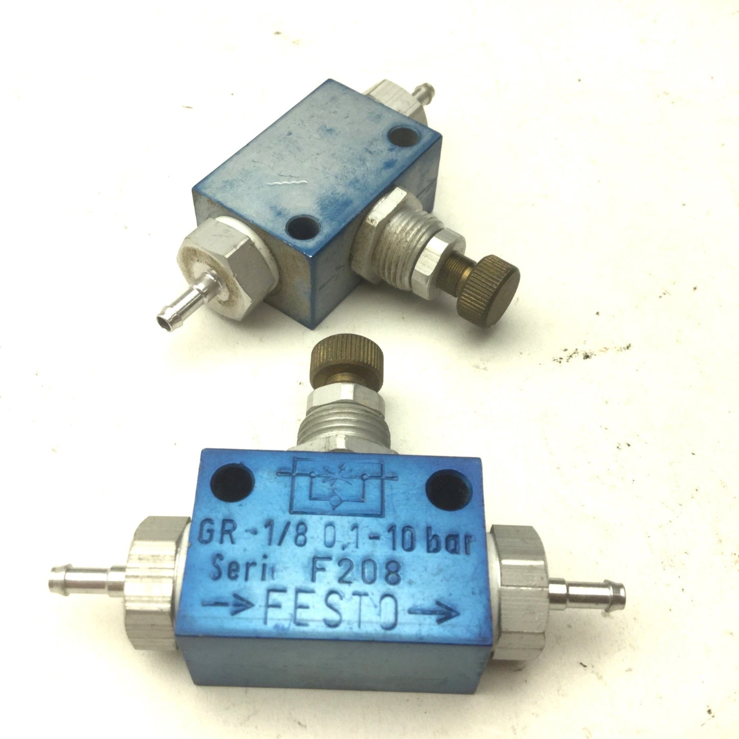 Used Lot of 2 Festo GR-1/8 Flow Control Valve, Inline, 0.1-10 bar, Ports: G1/8
