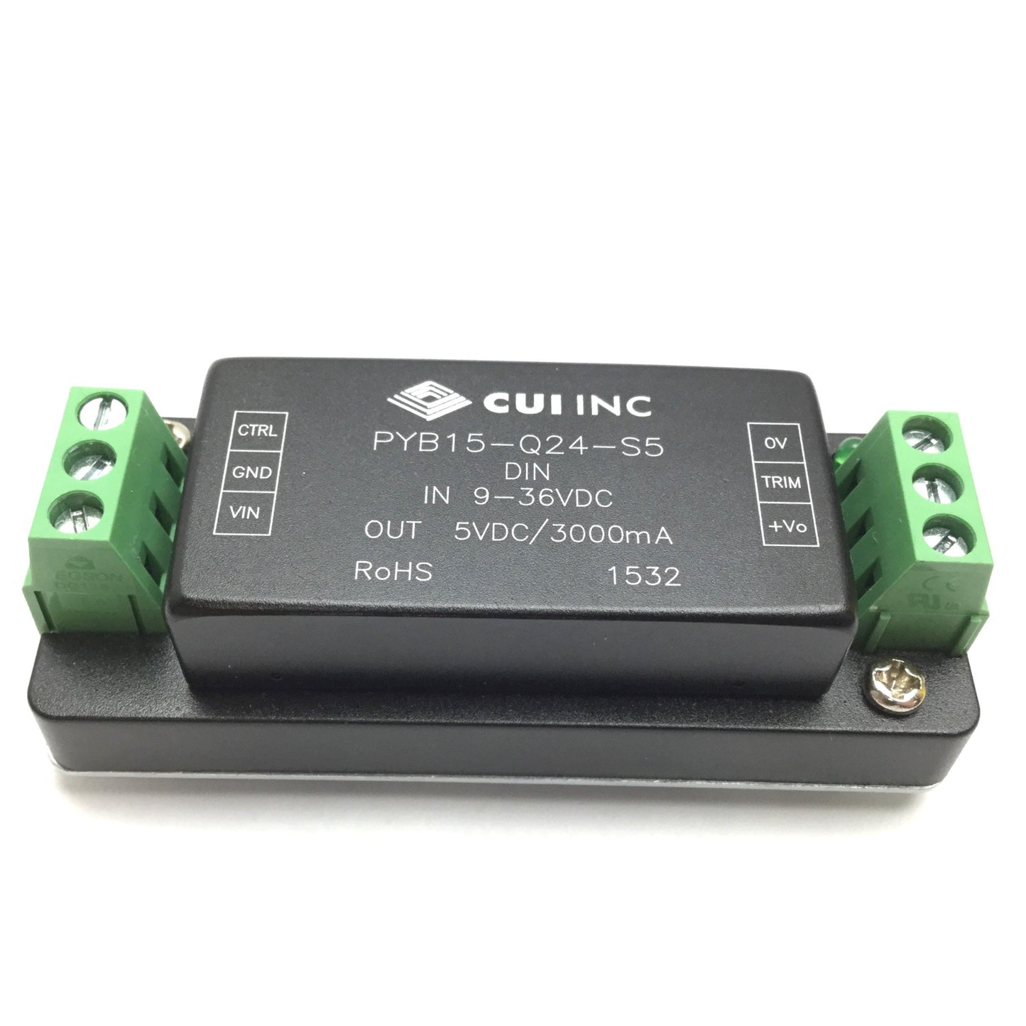 Used CUI Inc PYB15-Q24-S5 Power Supply, Input: 9-36VDC, Output: 5VDC 3000mA
