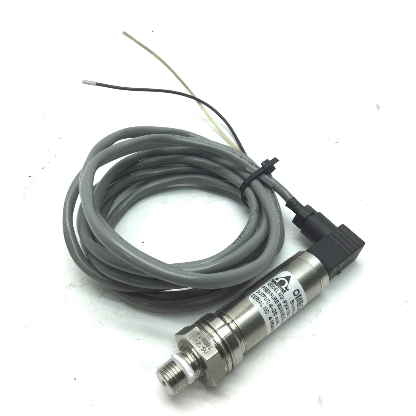 Used Omegadyne PX419-2.5VI-EH Pressure Transducer, 0-2.5psi, 4-20mA, Cable: 3m