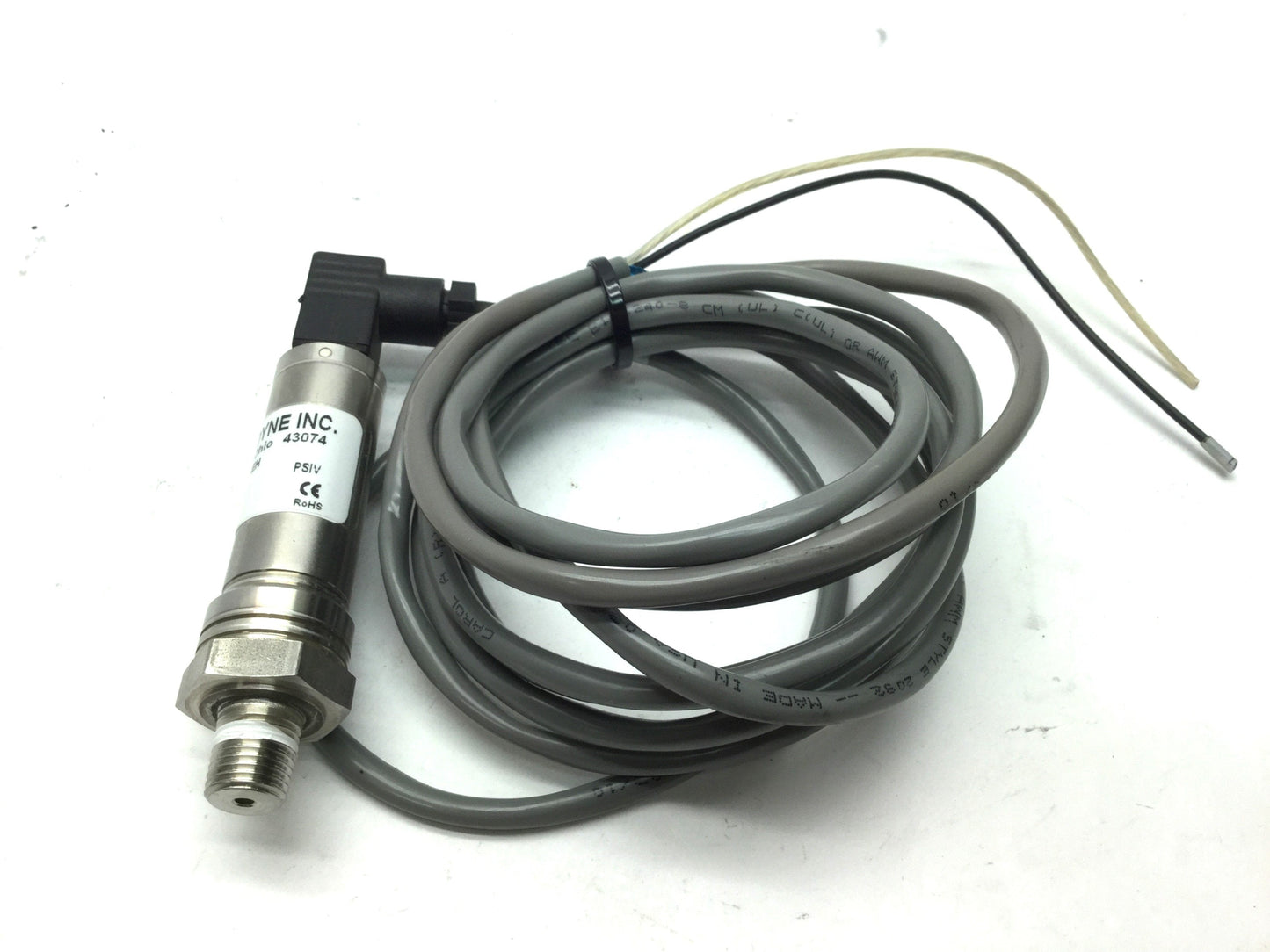 Used Omegadyne PX419-2.5VI-EH Pressure Transducer, 0-2.5psi, 4-20mA, Cable: 3m