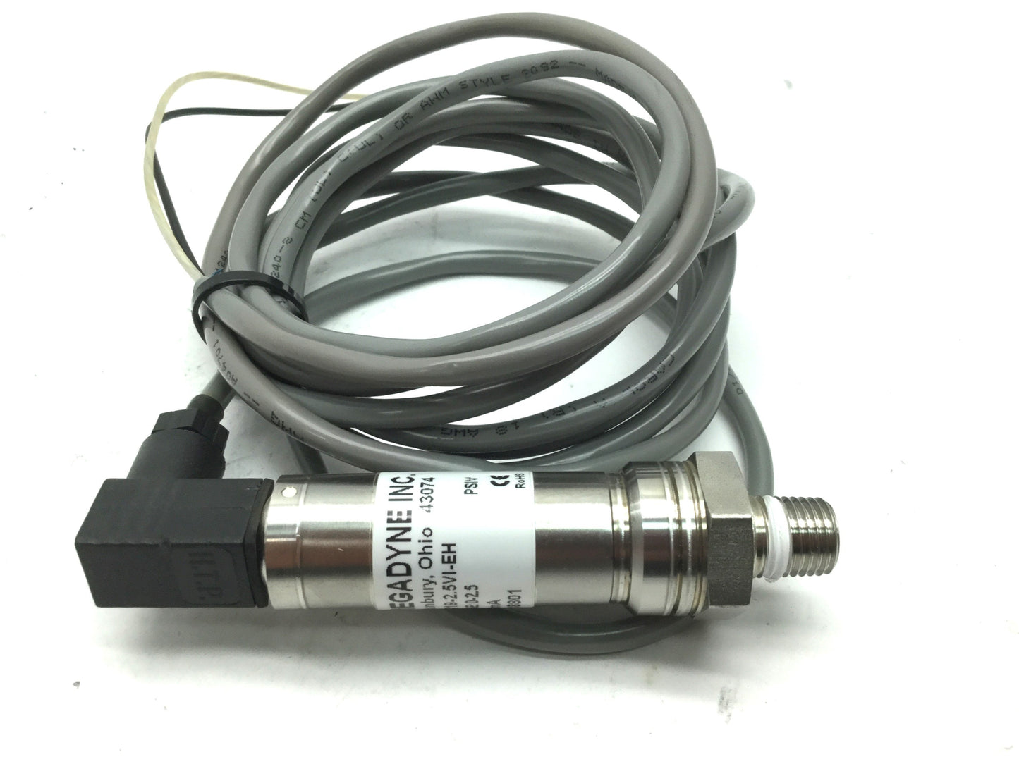 Used Omegadyne PX419-2.5VI-EH Pressure Transducer, 0-2.5psi, 4-20mA, Cable: 3m