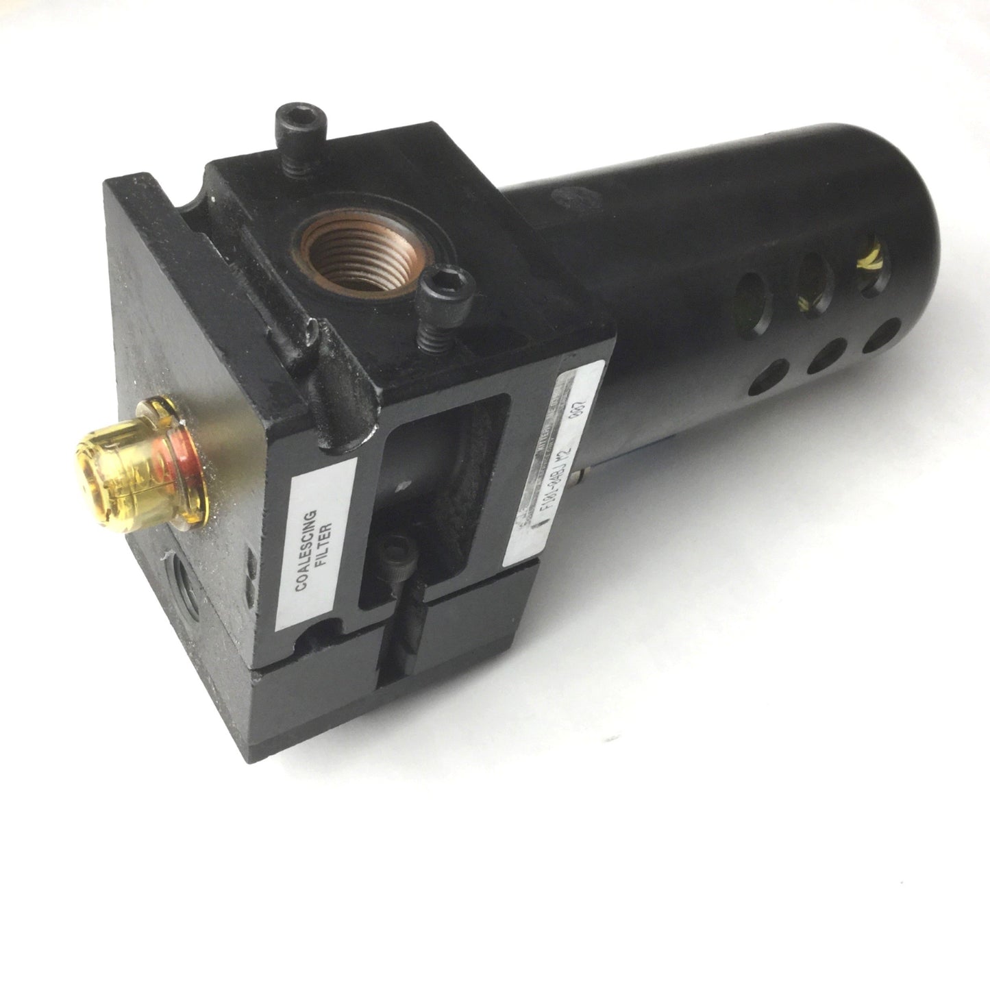 Used Parker Watts F101-04BJ M2 Pneumatic Filter, 1/2" NPT Ports, Poly Bowl With Guard