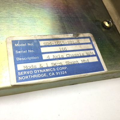 Used Servo Dynamics SD4-1015-101 Servo Amplifier Drive Board Chassis, 4-Axis / 4-Slot